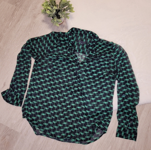 Black/Green Sheer Patterned Blouse (Gap, Large) - Picture 8 of 8